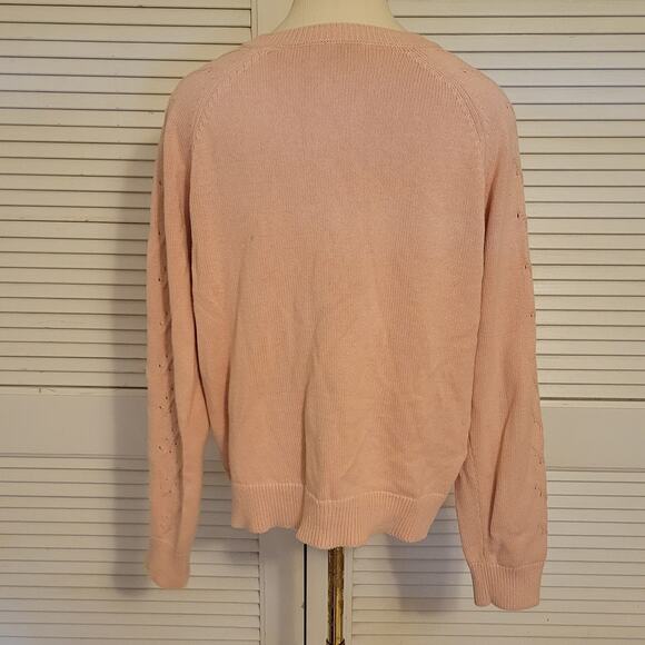 J.Crew XL Pink Cotton Cable Knit Crewneck Sweater Breathable Pullover - Picture 2 of 5
